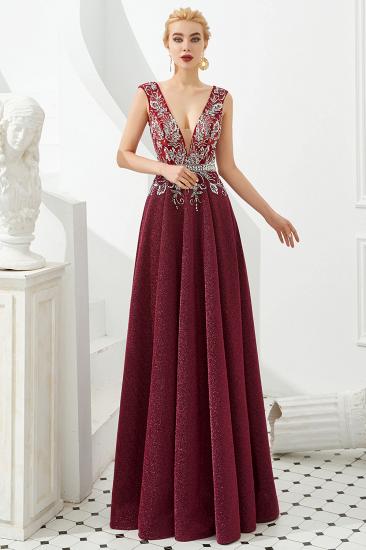 Caitin Catherine | Sexy V-neck Burgundy Sparkle Prom Dresses, Custom made Sleeveless Backless Evening Gowns
