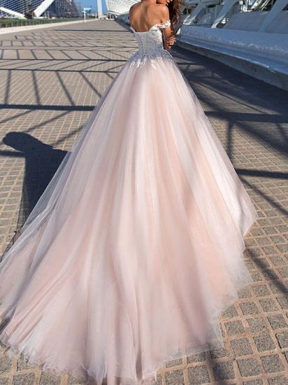 Off The Shoulder Tulle Lace Pearl Pink  A-Line Wedding Dresses Long_2