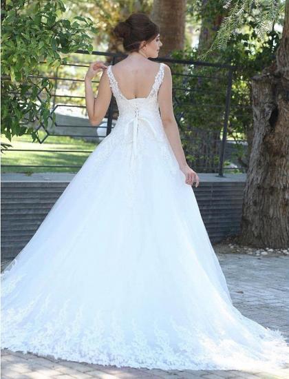 Fantastic Sleeveless V-Neck White Lace Aline Bridal Gown_3