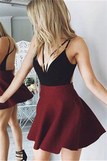 Black and Burgundy Sexy V-neck Homecoming Dress Open Back Straps Cheap Short Party Dress 2022