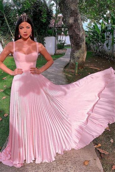 Elegant Pink Straps Sleeveless A-Line Prom Dresses_1