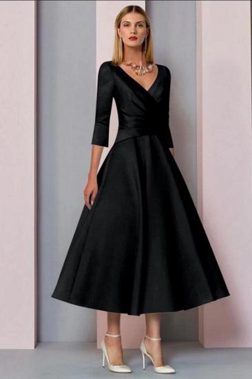 A-Line Mother of the Bride Dress Vintage Plus Size Tea Length Satin 3/4 Length Sleeve_3