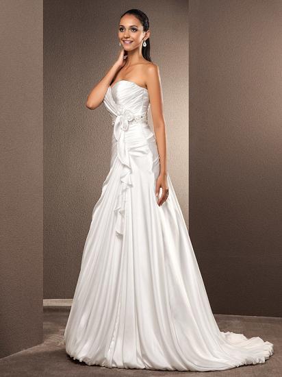 A-Line Wedding Dresses Sweetheart Satin Chiffon Strapless Bridal Gowns with Court Train_4