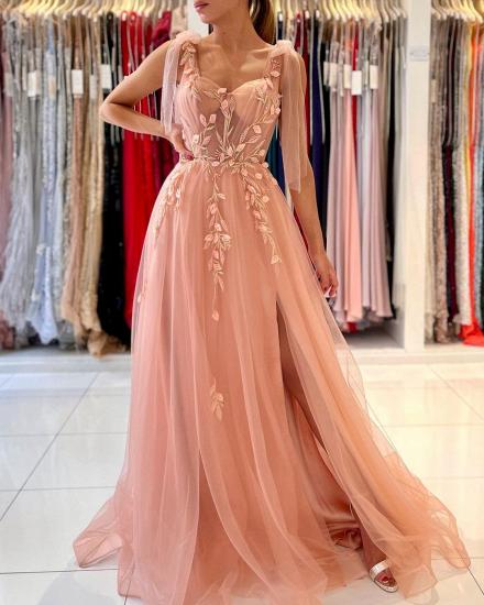 Stunning Tulle Sleeveless Aline Eveining Dress | Sweetheart Floral Lace Side Slit Party Gown_2