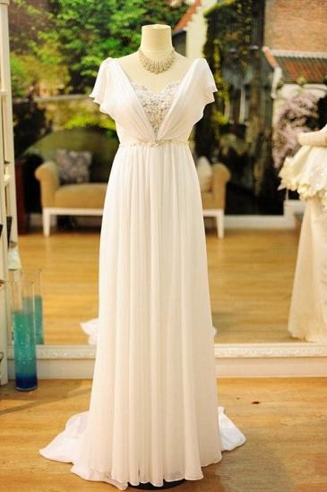 Popular Vintage Wedding Dresses Bohemia Short Sleeves Beads Peals Chiffon 1950s Bridal Dress_2