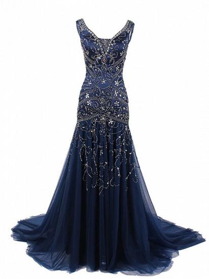 Gorgeous Mermaid Navy Blue Prom Dress Silver Beading Crystals 2022 Evening Gowns_2