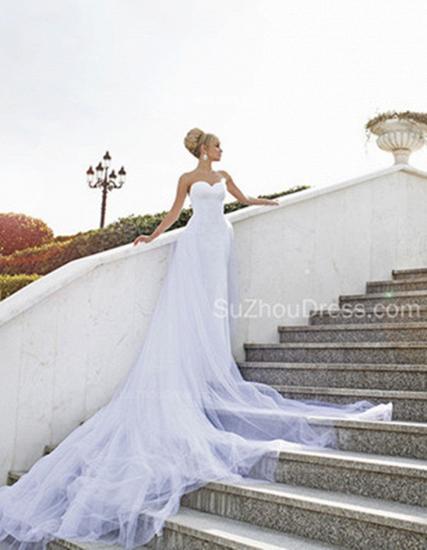 Elegant Sweetheart Tulle Wedding Dresses 2022 White A-Line Court Train Bridal Gowns_3