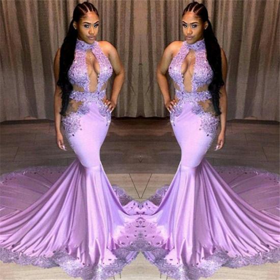 Beautiful Halter Sleeveless Sequins Appliques Lace Mermaid Prom Dresses_3