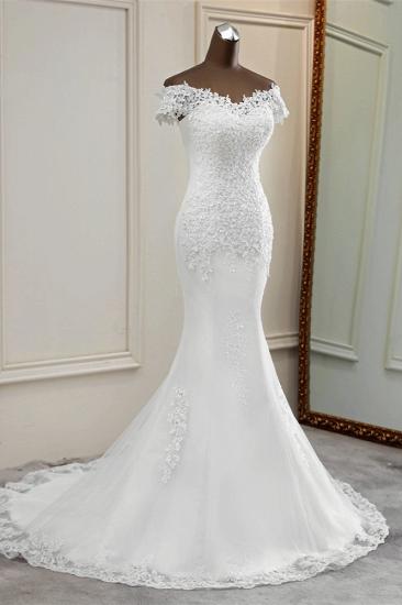 TsClothzone Glamorous Sweetheart Lace Beading Wedding Dresses Short Sleeves Appliques Mermaid Bridal Gowns_5