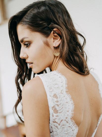 Elegant V Neck Tulle White Lace Sleeveless A-Line Wedding Dresses_6