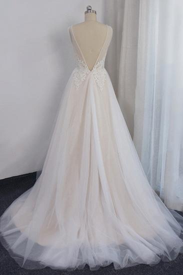 Glamorous V-neck Straps Sleeveless Wedding Dress | Appliques Tulle A-line Bridal Gowns_3