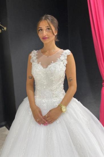 Weiß/Elfenbein Ärmellos Juwel Perlen Perlenstickerei Brautkleid mit 3D Blumenapplikationen