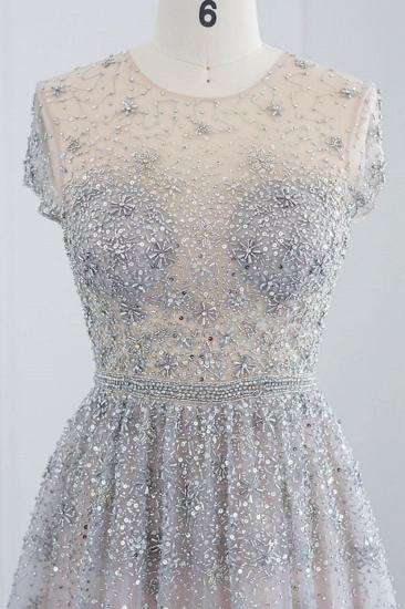 Elegant Jewel Cap Sleeves Formal Dress Shiny Beading Eveing Dress with Zipper_7