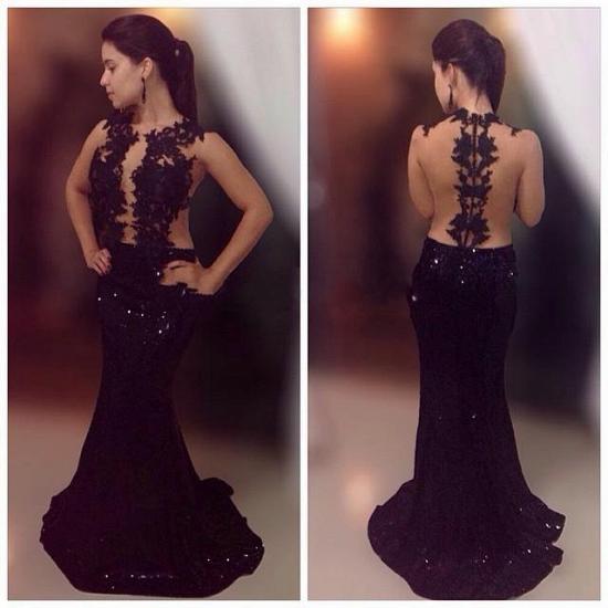 2022 Black Sequin Formal Dresses Illusion Lace Tulle Mermaid Prom Dress_3