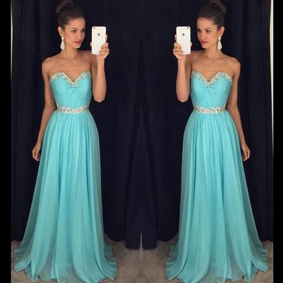 Sweetheart Beaded Crystals 2022 Long Evening Dresses Chiffon Blue Prom Dress_4