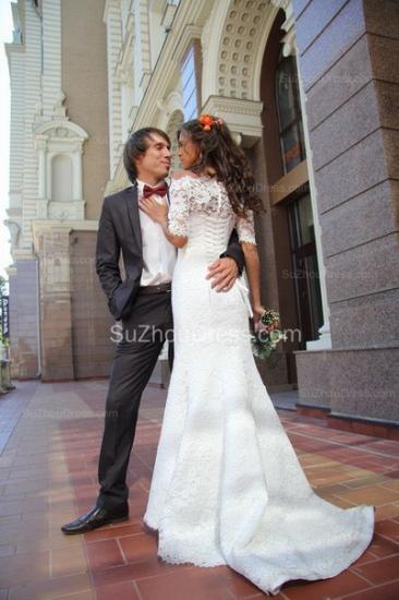 Mermaid Lace Off-the-shoulder Bridal Dress Half Sleeves 2022 Wedding Dress_3
