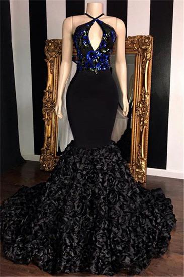 Spaghetti Straps Mermaid Black Flowers Prom Dresses Cheap | Sexy Sleeveless Keyhole Real Dress on Mannequins