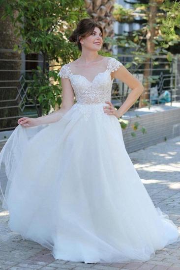 Charming Cap Sleeves Aline Floral Lace Aline Tulle Wedding Dress
