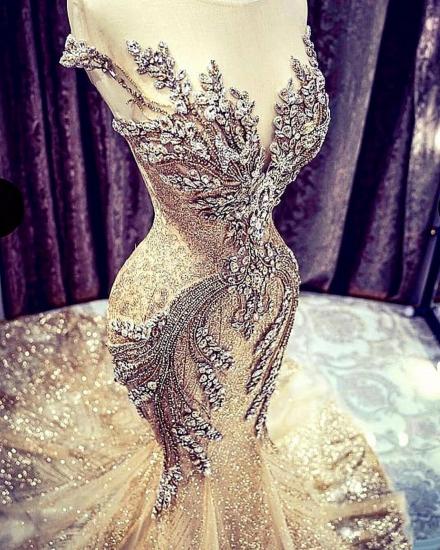 Charming Off the Shoulder Crystals Mermaid Evening Gown Glitter Sequins Party Dress_4