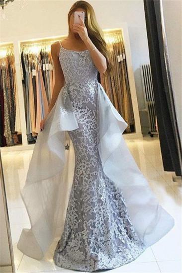 Mermaid Lace New Cheap Prom Dresses 2022 | Straps Sexy Evening Gown with Tulle Overskirt Train_1