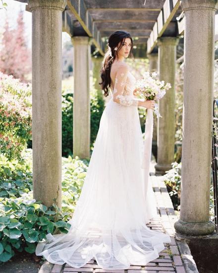 Elegant Boho A-Line Lace Wedding Dress | Wedding dress A line lace_2