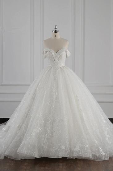 TsClothzone Luxus-Ballkleid Off-the-Shoulder-Tüll-Spitze-Hochzeitskleid Applikationen Ärmellose Brautkleider im Angebot