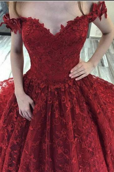 Red Off Shouleder A Line Lace Wedding Gowns Bridal Dresses_3