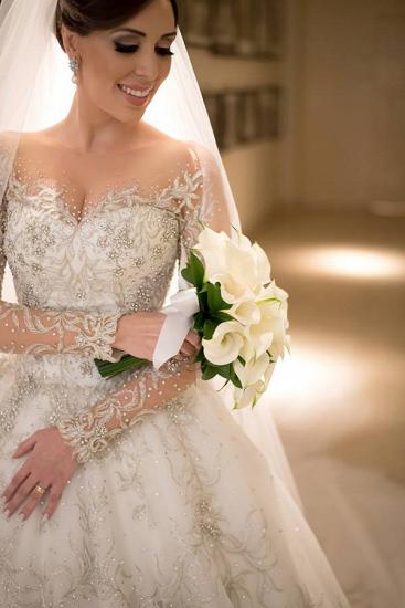 Luxurious Crystals Beading Princess Wedding Dress 2022 Long Sleeve Court Train Bridal Gown