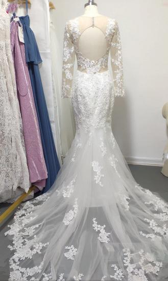 Off the shoulder long sleeves white v-neck mermaid lace wedding dress_2