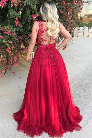 Sleeveless Red Tulle Prom Dress with Bowknot Sexy 2022 Beads Sequins Appliques Evening Gown_3