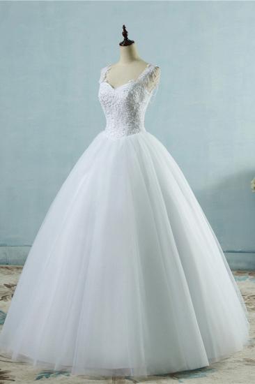TsClothzone Glamorous Straps Sweetheart White Wedding Dress Sleeveless Appliques Beadings Bridal Gowns_4
