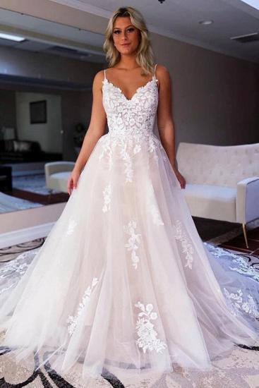 Simple Sweetheart Backless Lace A Line Wedding Dresses_1
