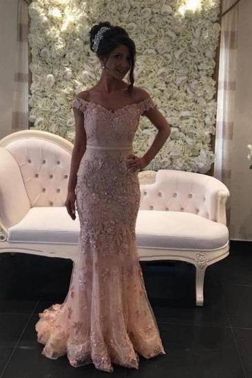 Pink Card-Shoulder Floor-Length Lace Evening Dress | Glitter prom dresses_1