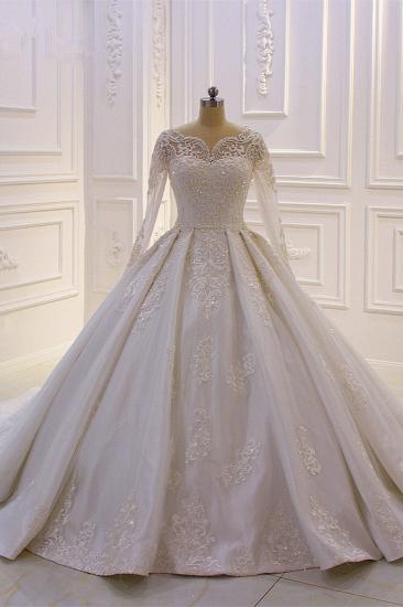 Luxury White Long Sleeves Appliques Beadings Wedding Dress_1