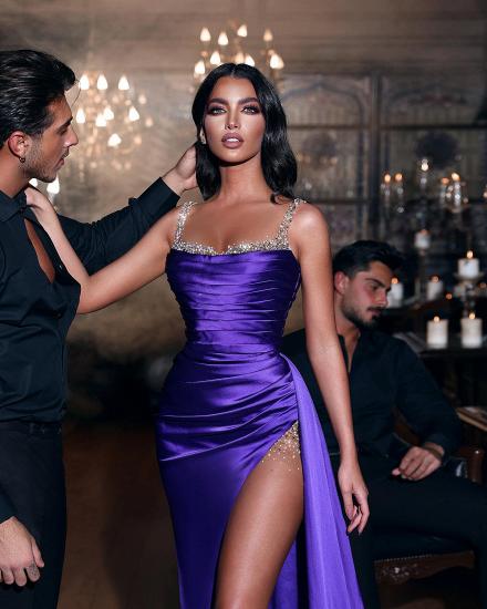 Sexy Purple Side Slit Sleeveless Prom Dress | Evening dresses long glitter_2