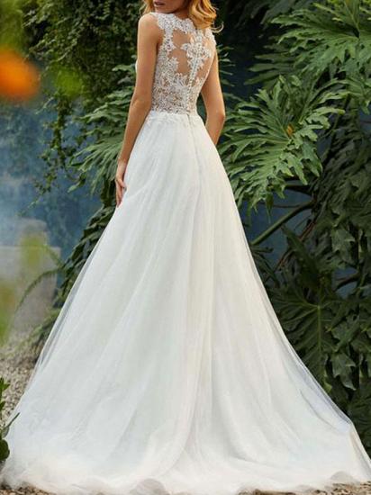 Gorgeous Sleeveless Tulle A-Line Ruffles Wedding Dresses With Lace_2