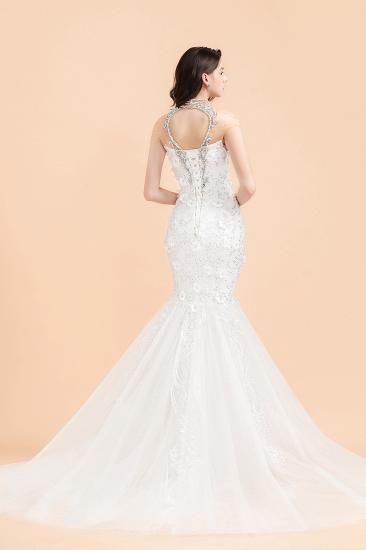Sparkle High neck Mermaid Silver Beaded White Wedding Dress_2