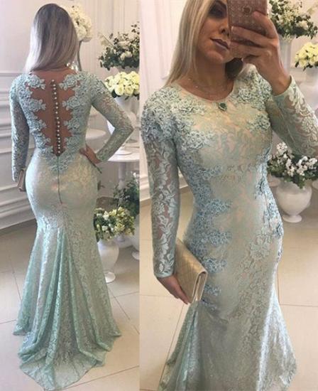 2022 Elegant Lace Long Sleeves Prom Dresses Mermaid Buttons Evening Gowns_1