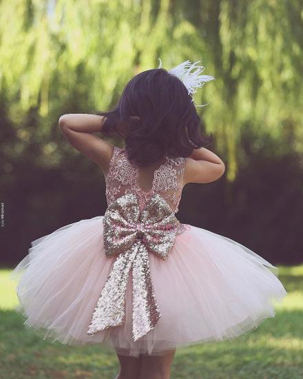 Flower Scoop Pink Tulle Lace-Applique Flower Girls Dresses_2