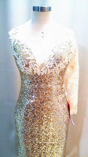 Gold Sequined One Long Sleeve Evening Dresses Sheer Back Sexy Sparkly Long Dresses for Women_3