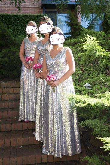 V-Neck Sliver Sequined Long Bridesmaid Dress Popular Cheap Plus Size Wedding Dresses for Women_2