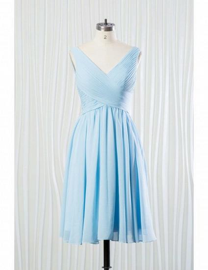 V-neck Sky Blue Short Chiffon Bridesmaid Dress_1