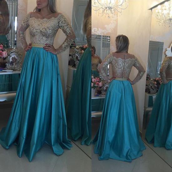 Latest Long Sleeve A-Line Prom Dress with Beading Lace Applique 2022 Evening Gown_4