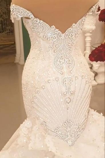 Luxurious Off-the-Shoulder Cap Sleeve Mermaid Beaded Wedding Dress | Sparkle Diamond wedding dresses_4