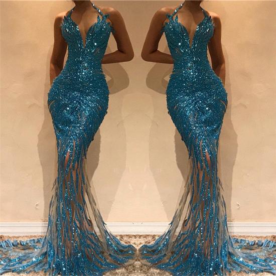 Mermaid Illusion Blue Sequins Evening Dresses | Halter Sleeveless Sexy Prom Dresses 2022_2