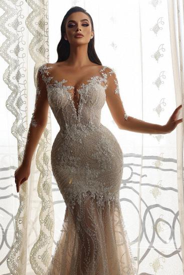 Luxuriöses Brautkleid mit Meerjungfrauenärmeln aus Spitze ｜Hochzeitskleider mit Ärmeln_3