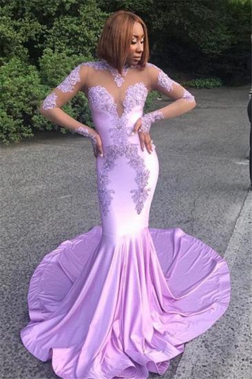 Sexy Long Sleeves Mermaid Prom Dresses 2022 High Neck Appliques Evening Gowns_1