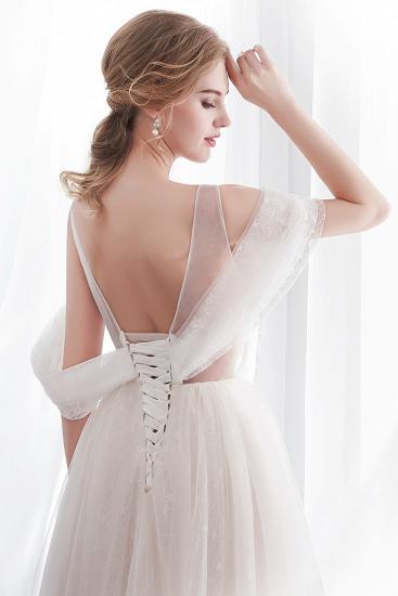NANCY | A-line Sleeveless Floor Length Lace Ivory Wedding Dresses_7
