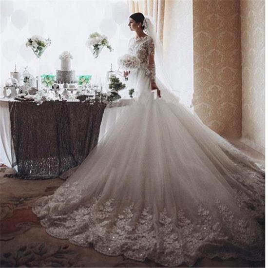 Atemberaubende Royal Wedding Dresses Vintage lange Applikationen Sleeved Arabisch Brautkleider_6