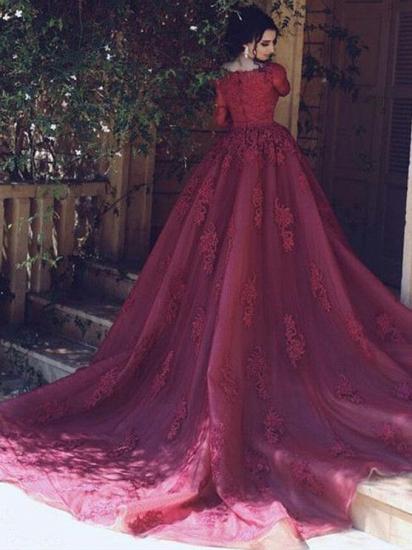 Elegant Half Sleeves Tulle Long Evening Dresses | 2022 Appliques Cheap Prom Dresses with Overskirt_3